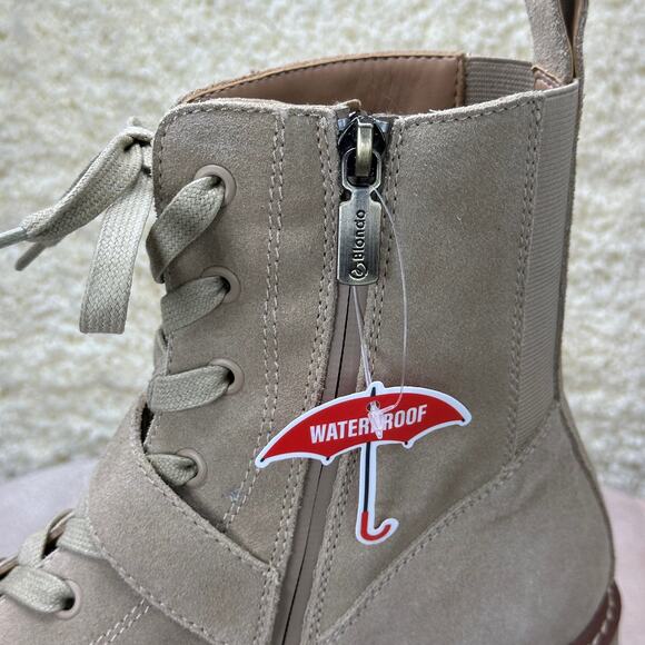 Blondo Women’s Grayce Boots Size 10 Beige Lug Sole Lace Up Block Heel Waterproof - Picture 7 of 16